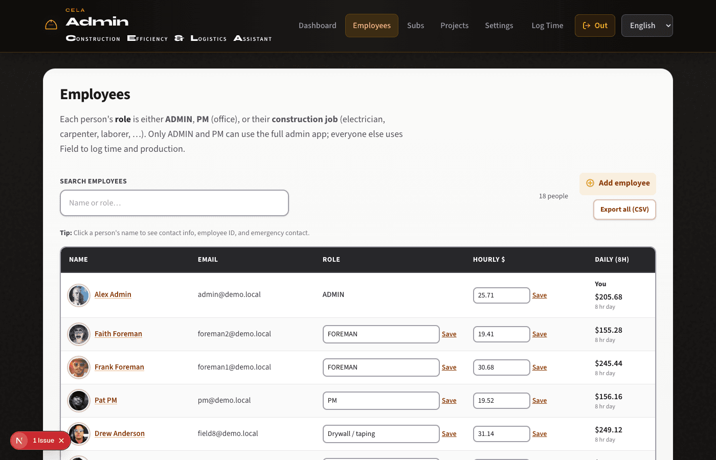 Employee and people management screenshot
